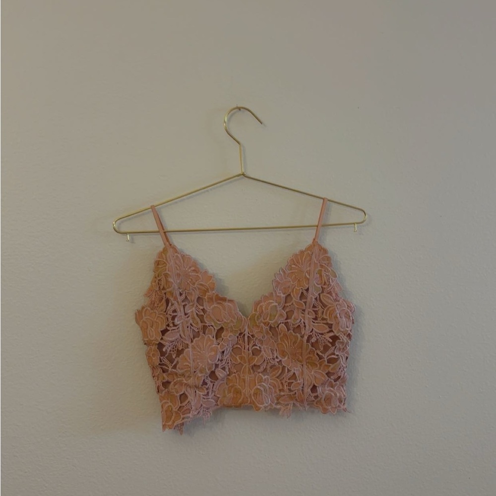 Pink Lace Floral Corset Crop Top